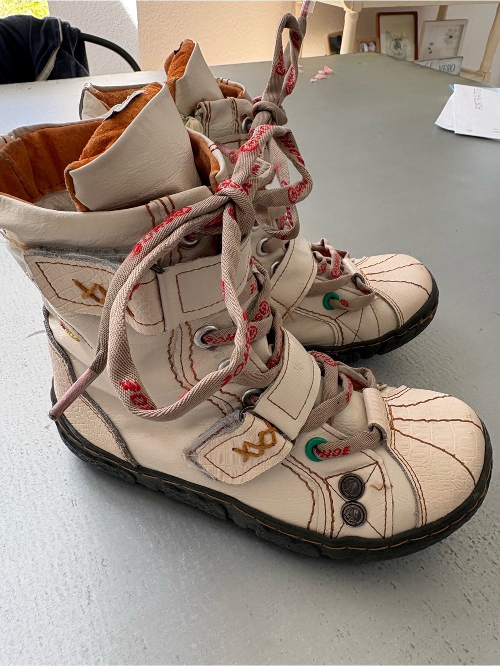 Airstep A.S. 98 Women's Cream Lace-Up Combat/ Biker Boots with Orange Lining